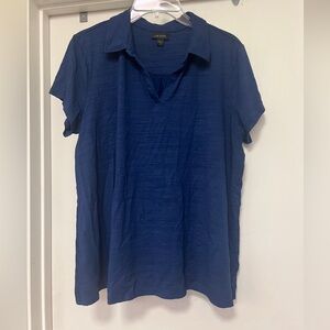 J Jill Wearever Collection blue collared short sleeve top size M (tall) - rayon
